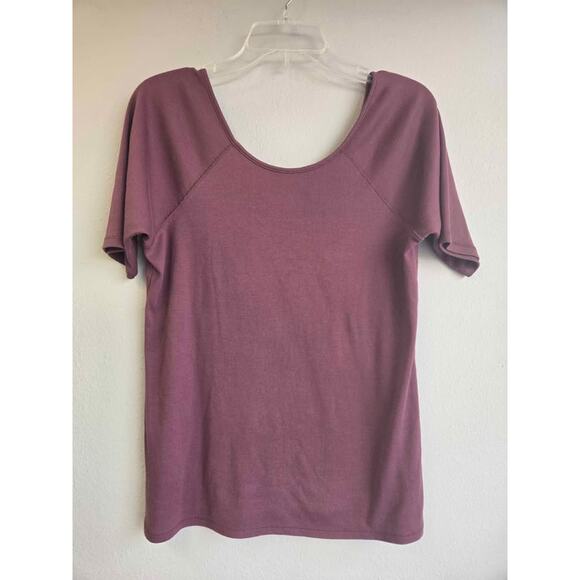 Anthropologie MAEVE Ribbed Knit T-Shirt Tee Wide Scoop Neck Maroon Wine Large - Picture 2 of 4